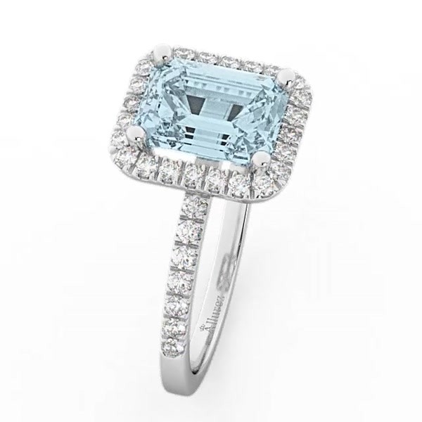 Aquamarine & Diamond Engagement Ring 18k White Gold (3.32ct