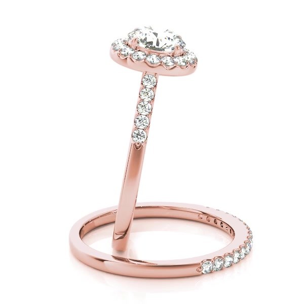 専用 ローズ1本 ゴールド2本 Halo Round Diamond Engagement Ring 14k Rose Gold (1.61ct