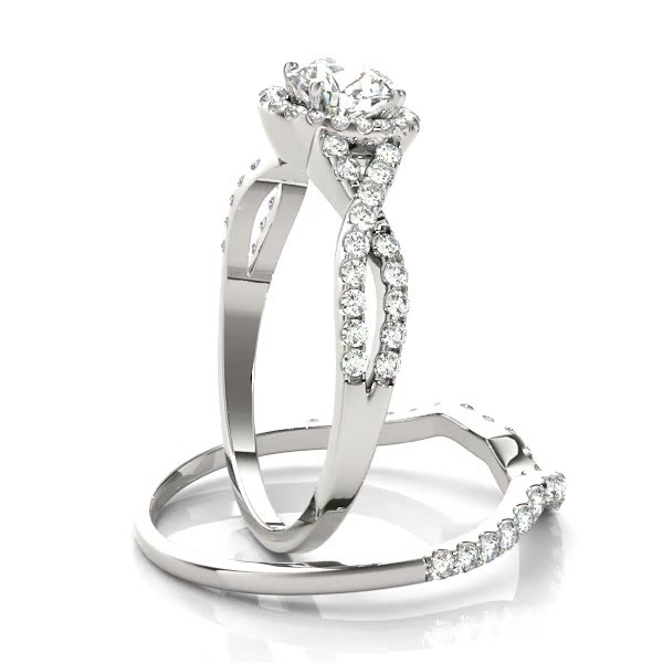 Twisted Infinity Engagement Ring Bridal Set 18k White Gold