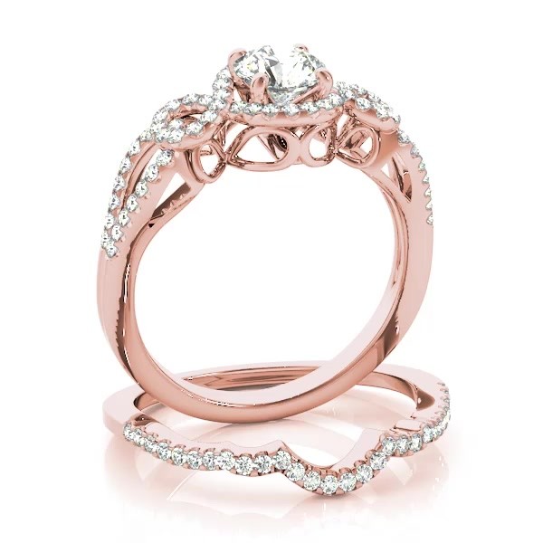 Diamond Engagement Ring Setting & Wedding Band 14k Rose Gold 0.50ct - NG287