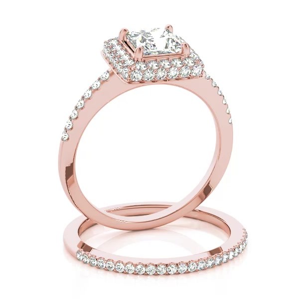 Cushion Cut Diamond Halo Bridal Set 18k Rose Gold (2.20ct) - NG2361