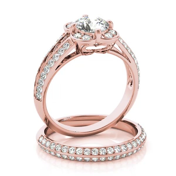 Micro-pave' Flower Halo Diamond Engagement Ring 14k Rose Gold 2ct - NG1184