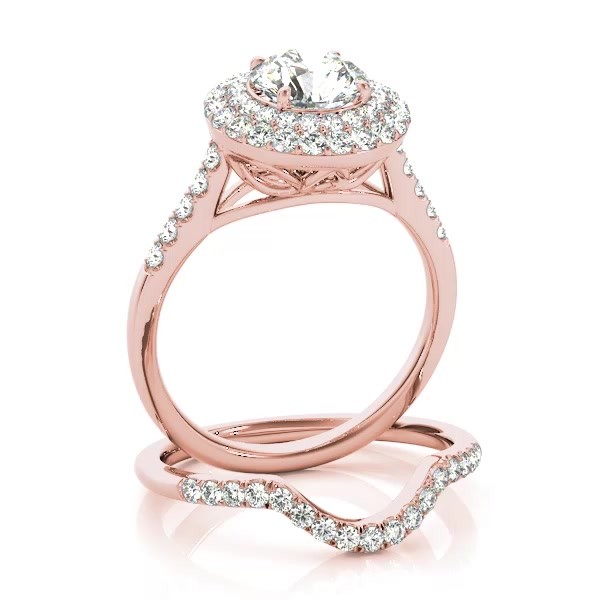 Diamond Double Halo Engagement Ring Prong Set 14k Rose Gold 3ct - NG201