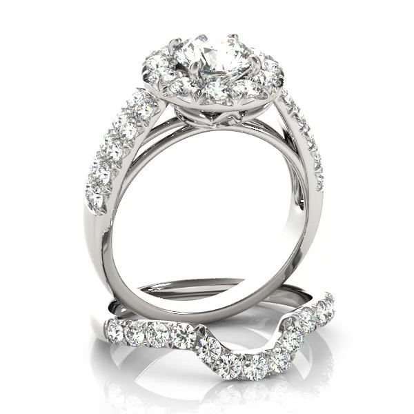 Diamond Accented Halo Bridal Set Setting 14K White Gold 1.31ct - NG78042
