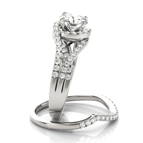 Twisted Three Row Halo Engagement Ring 14k White Gold 1.00ct