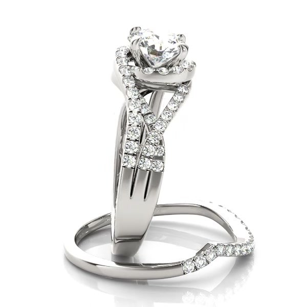Twisted Three Row Halo Engagement Ring 14k White Gold 1.00ct
