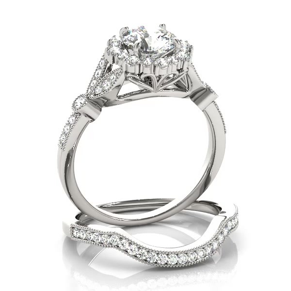 Halo Diamond Floral Engagement Ring Side Stones 14k White Gold 0.98ct ...