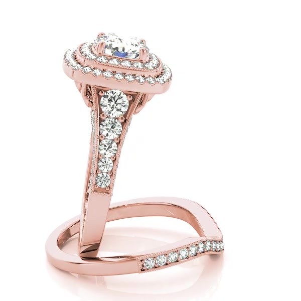 2.72 ct Brilliant Round Cut Halo Bridal Engagement Statement Wedding Ring band set 14k Rose Gold