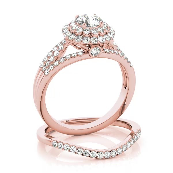 Fairy Tale Double Halo Diamond Engagement Ring 14k Rose Gold 1.13ct - NG538