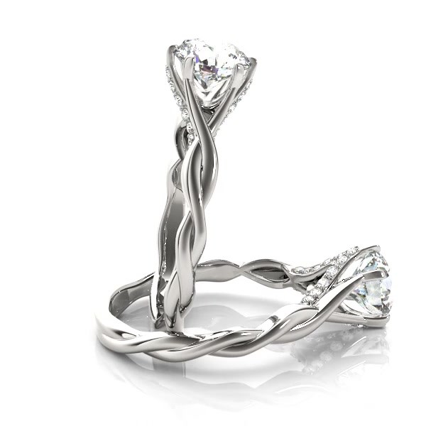 Diamond 6-Prong Twisted Bridal Set Setting 14k White Gold