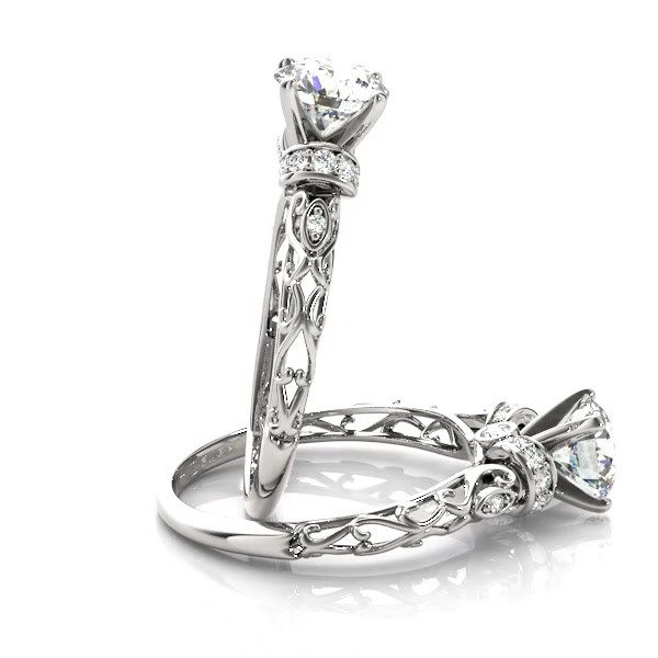 Diamond Antique Style Bridal Set Setting 14k White Gold 0.12