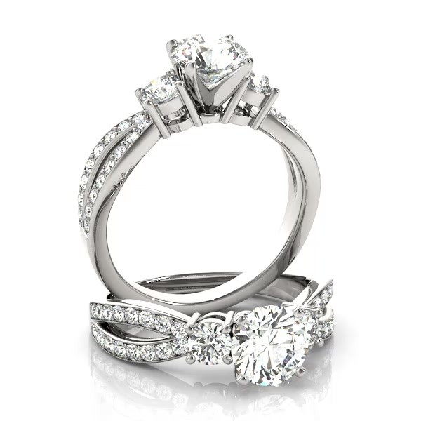 Diamond Three Stone Split Shank Engagement Ring 14k White Gold 0.68ct ...