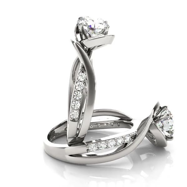 Solitaire Bypass Diamond Engagement Ring 14k White Gold 0.13
