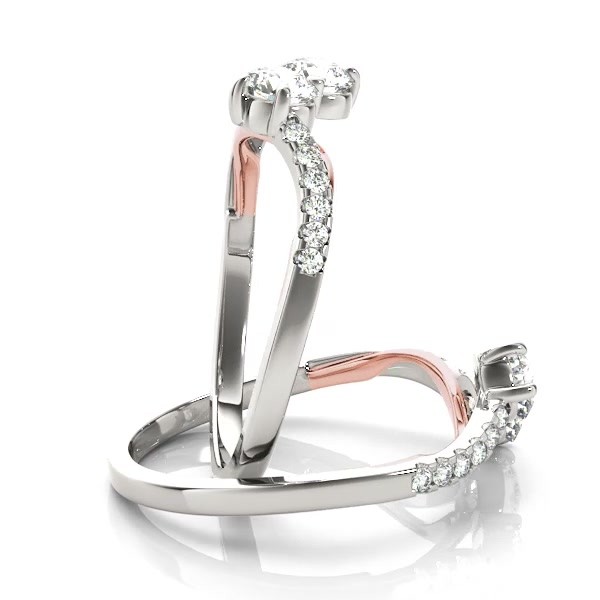 ◆STONEHENgE◆ Love Duet 14K Piercing SA25A74T Single Curved Two Stone Diamond Ring with Accents 14k Two-Tone Gold