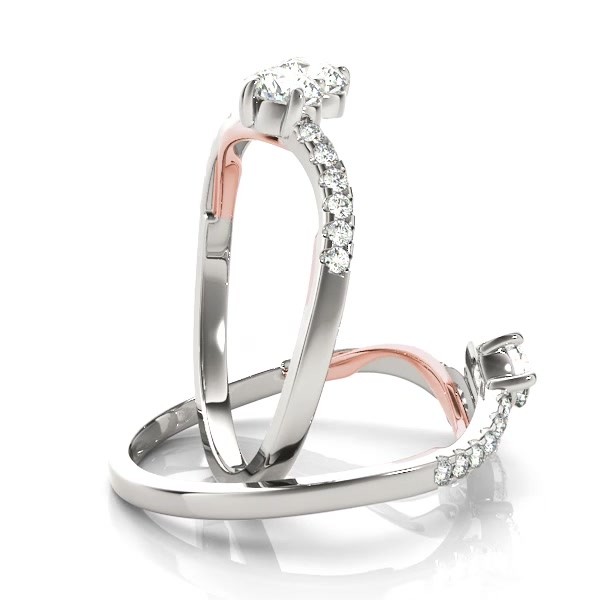 Curved Two Stone Diamond Ring with Accents 14k Two-Tone Gold