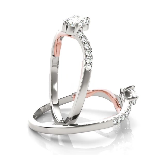 ◆STONEHENgE◆ Love Duet 14K Piercing SA25A74T Single Curved Two Stone Diamond Ring with Accents 14k Two-Tone Gold