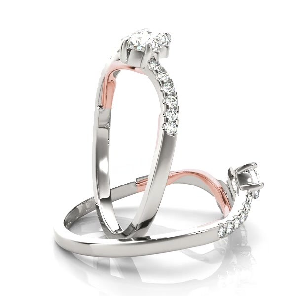Curved Two Stone Diamond Ring with Accents 14k Two-Tone Gold