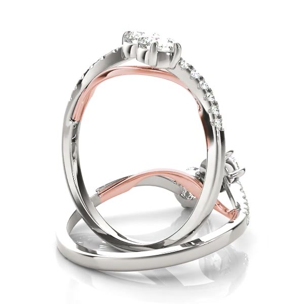Curved Two Stone Diamond Ring with Accents 14k Two-Tone Gold