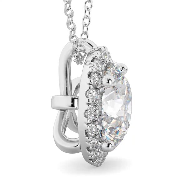 Halo Round Moissanite & Diamond Pendant Necklace 14k White Gold 