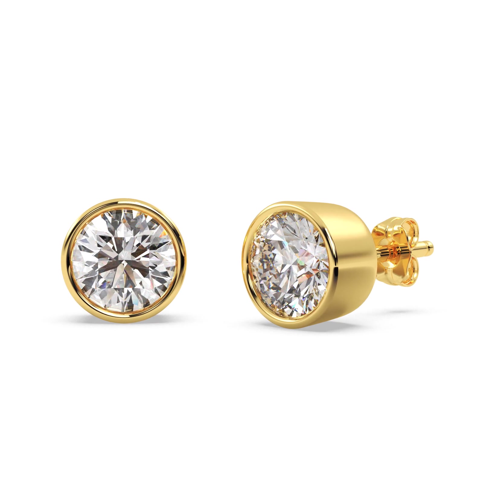送料関税込【AMY O】Bezel Stud Earrings 14K ピアス☆ (2色) ♪ 14K Gold Stud Earrings, CZ Bezel Studs, Tiny Solid Gold Stud
