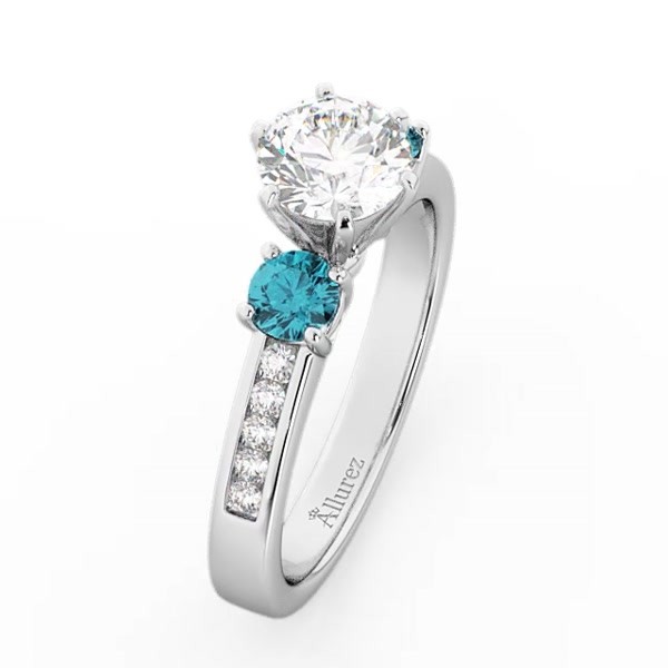 ENGAGEMENT CARD 3セット入り 3 Stone White & Blue Diamond Engagement Ring 14K White Gold