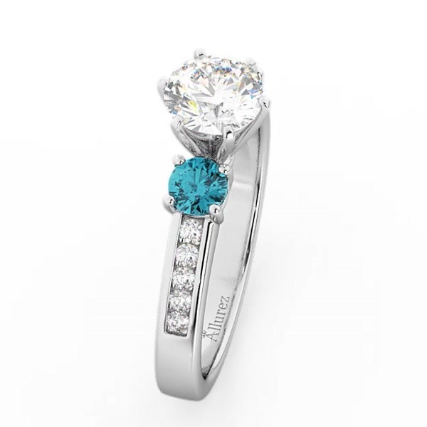 Stone White Blue Diamond Engagement Ring 14K White Gold ctw)