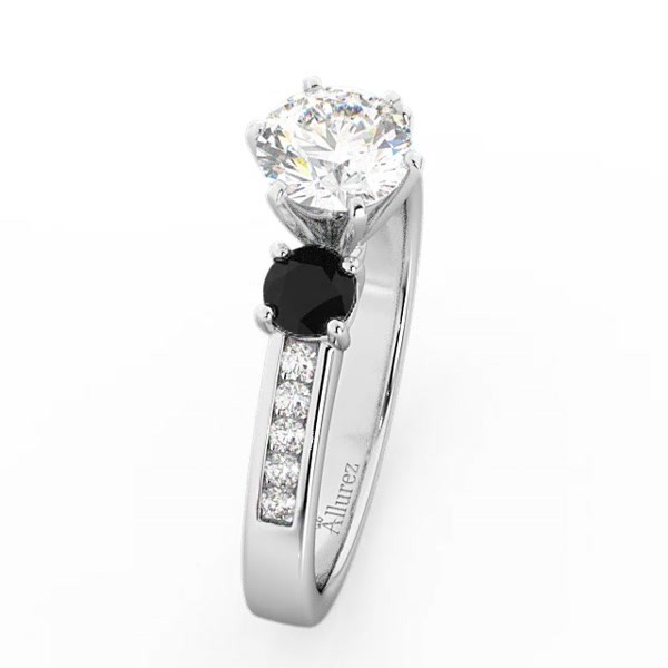 Stone White Black Diamond Engagement Ring 14K White Gold