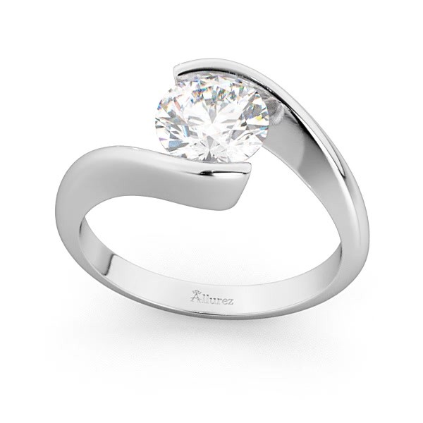 Tension Set Swirl Solitaire Engagement Ring Setting Platinum