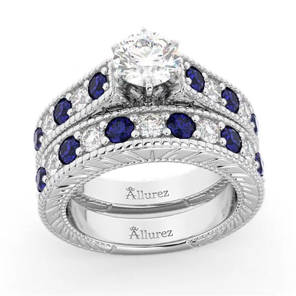 T&T ring Fashion Blue Sapphire Jewelry Vintage Engagement Ring For Women Wedding Bridal rings 