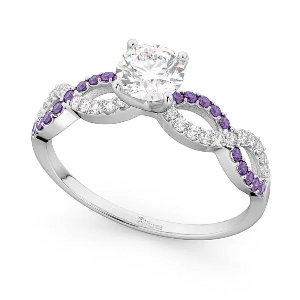 Infinity Diamond & Amethyst Engagement Ring 14k White Gold 0.21ct - U6547