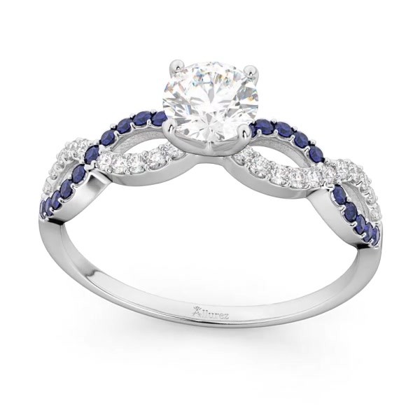 Infinity Diamond & Blue Sapphire Engagement Ring 14K White