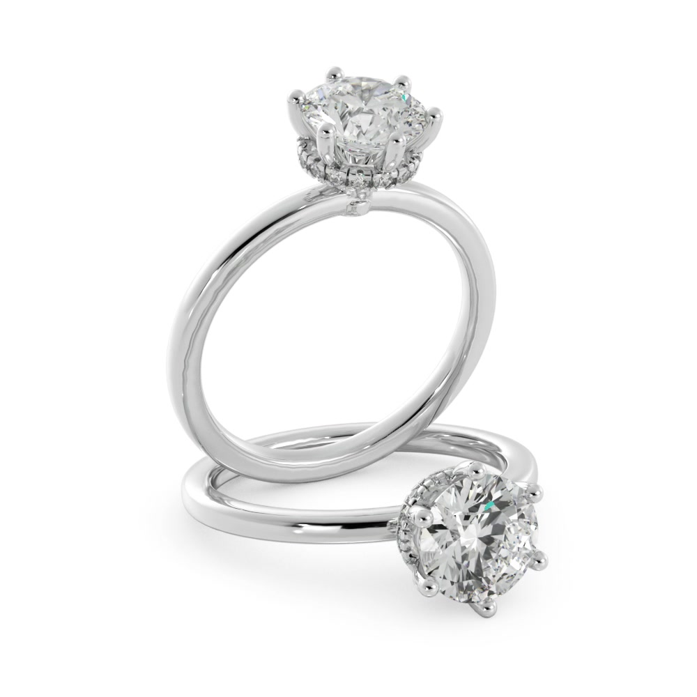 Lab Grown Diamond Hidden Halo 6 Prong Engagement Ring Platinum 