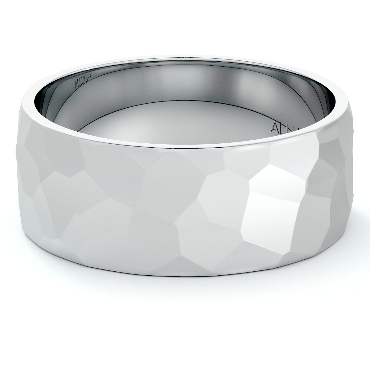 Men's Hammered Finished Carved Band Wedding Ring Platinum